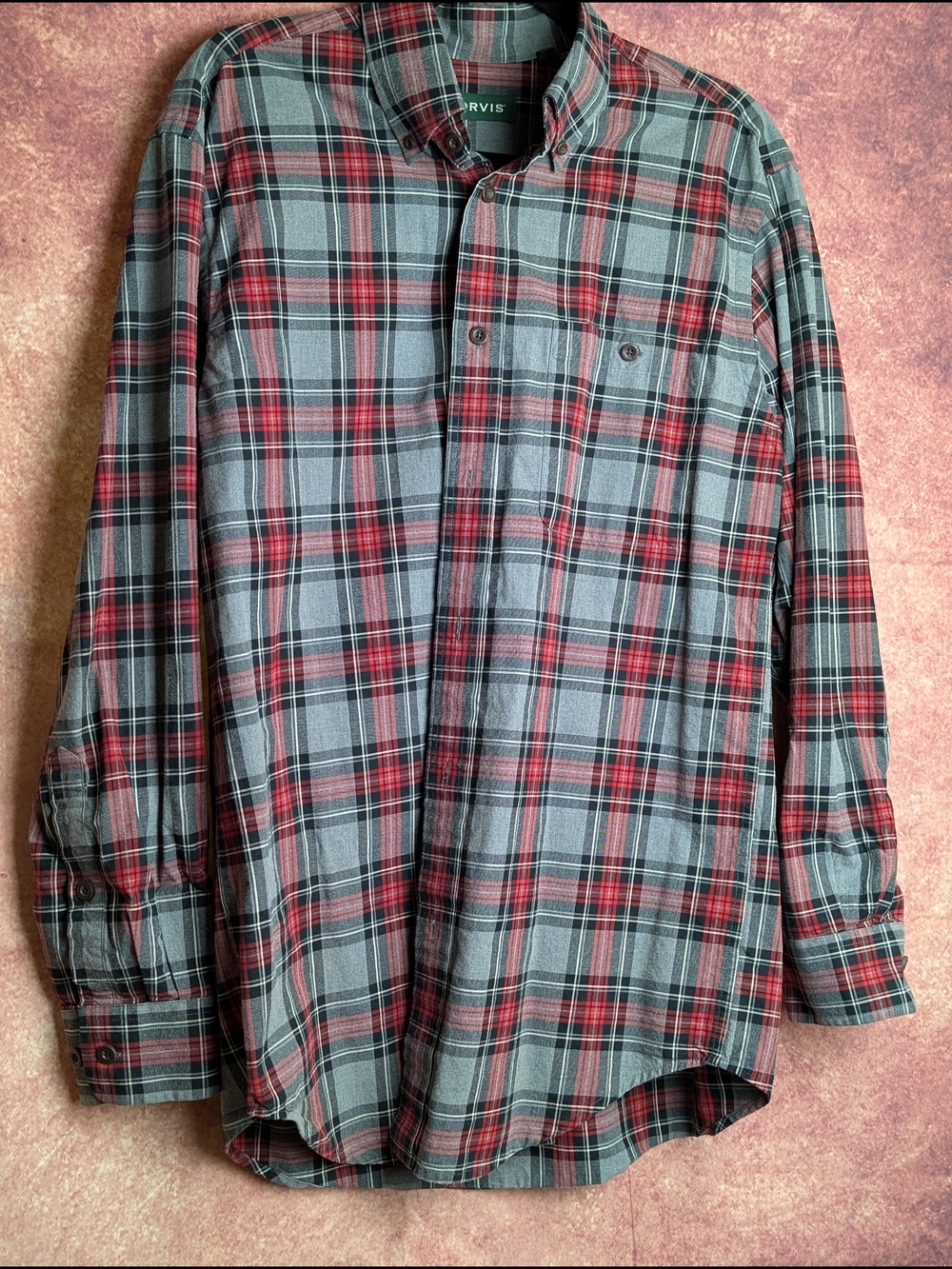 Orvis Signature Twill Mens Plaid 100% Cotton Long Sleeve Button Down Shirt